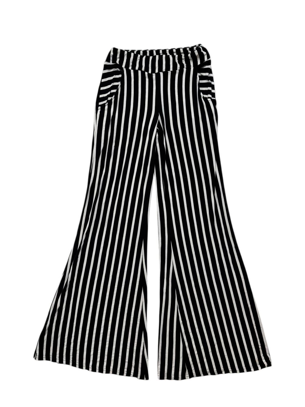 JOSEPH RIBKOFF Black White Vertical Stripe Flare Leg Knit Pants Size 2 Pull On